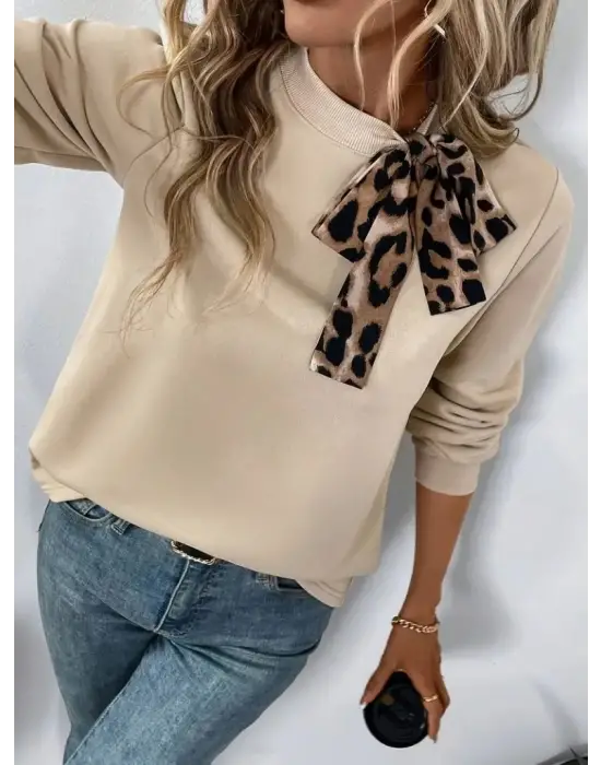 Kadın Uzun Kollu Yakadan Bağlamalı Viskon Iki Iplik Bluz