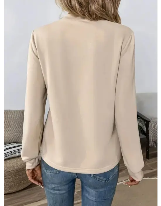 Kadın Uzun Kollu Yakadan Bağlamalı Viskon Iki Iplik Bluz