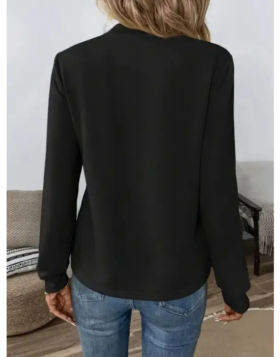 Kadın Uzun Kollu Yakadan Bağlamalı Viskon Iki Iplik Bluz