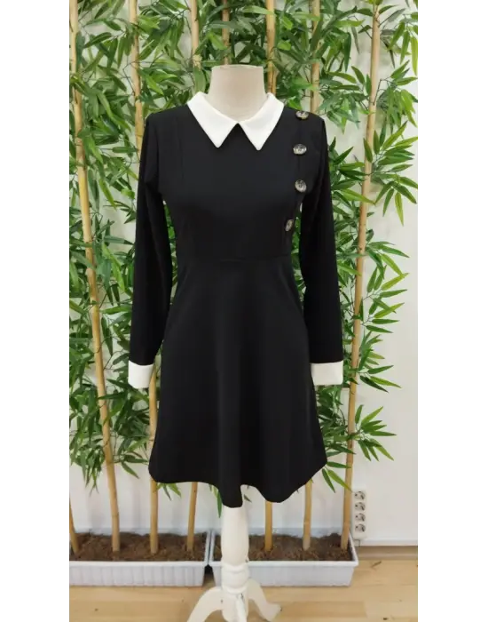 Kadın Uzun Kollu Yakalı A Kesim Kısa Ithal Krep Elbise