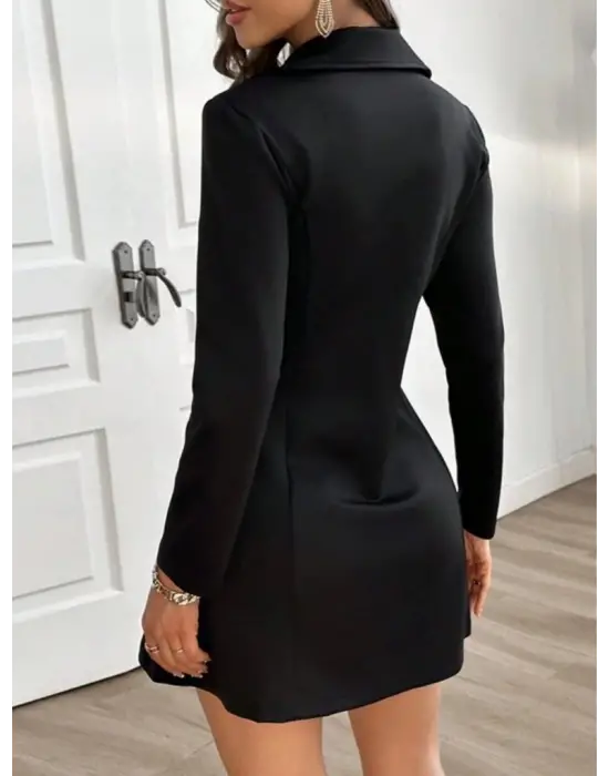 Kadın Uzun Kollu Yakalı Fermuarlı Düğme Detaylı Kısa Scuba Ceket