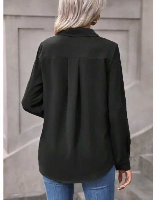 Omarı Uzun Kollu Düğmeli Kadın Gömlek