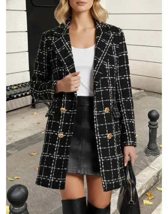 Kadın Uzun Kollu Yakalı önden Düğmeli Dokuma Ceket