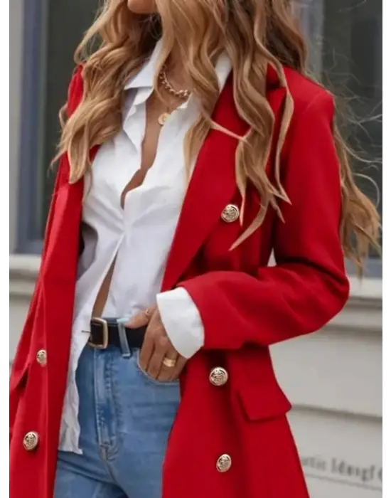 Kadın Uzun Kollu Yakalı önden Düğmeli Midi Kaşe Kaban