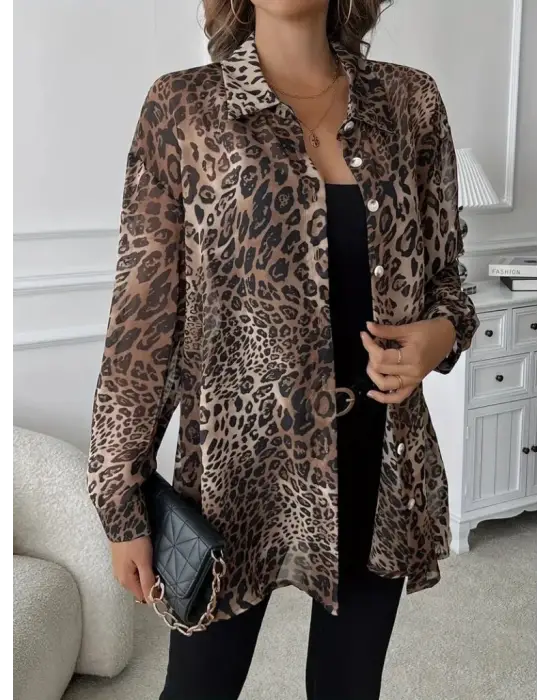 Kadın Uzun Kollu Yakalı önden Düğmeli şifon Gömlek