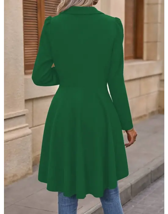 Kadın Uzun Kollu Yakalı önden Düğmeli Uzun Atlas Blazer Ceket