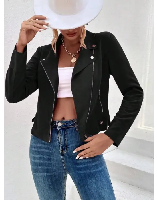 Modern Fermuarlı Süet Ceket