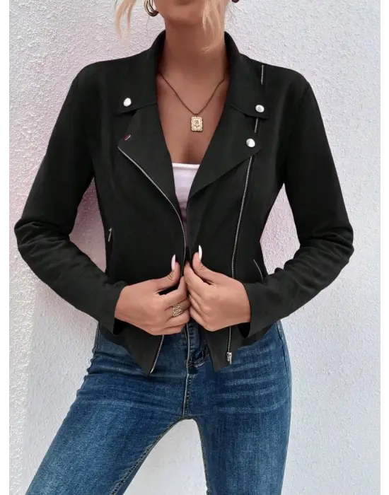 Modern Fermuarlı Süet Ceket
