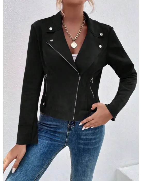 Modern Fermuarlı Süet Ceket