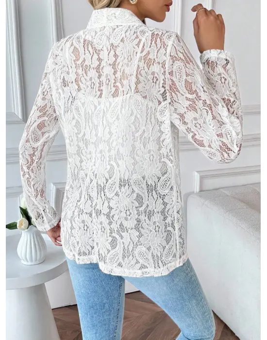Kadın Uzun Kollu Yakalı önü Açık Dantelli Ceket