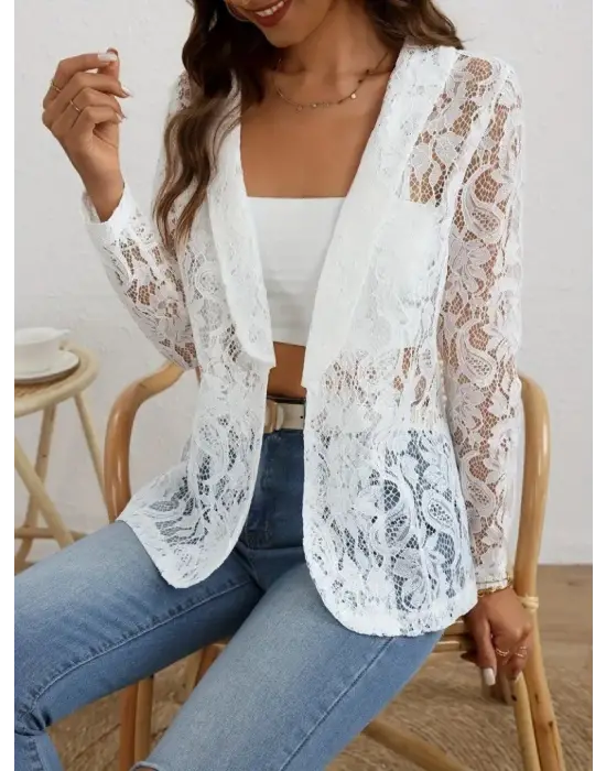 Kadın Uzun Kollu Yakalı önü Açık Dantelli Ceket