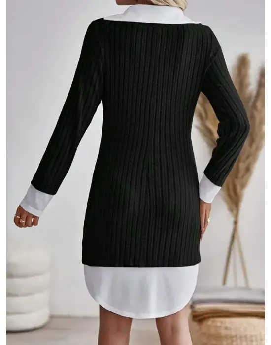 Kadın Uzun Kollu Yakalı şardonlu Kaşkorse Dokuma Detaylı Elbise