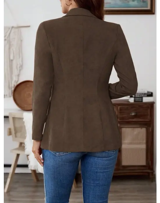 Kadın Uzun Kollu Yakalı Tek Düğmeli Süet Ceket