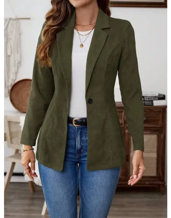 Kadın Uzun Kollu Yakalı Tek Düğmeli Süet Ceket