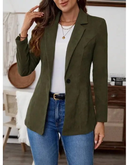 Kadın Uzun Kollu Yakalı Tek Düğmeli Süet Ceket