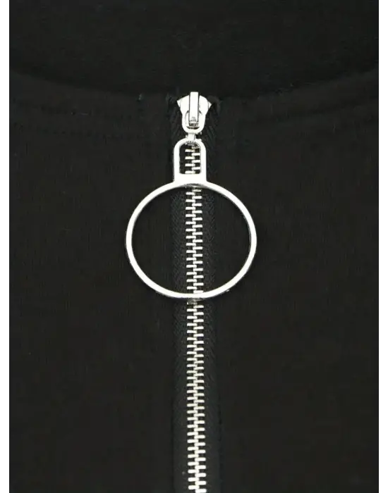 Kadın Uzun Kollu Yakası Açık Fermuarlı Viskon Bluz