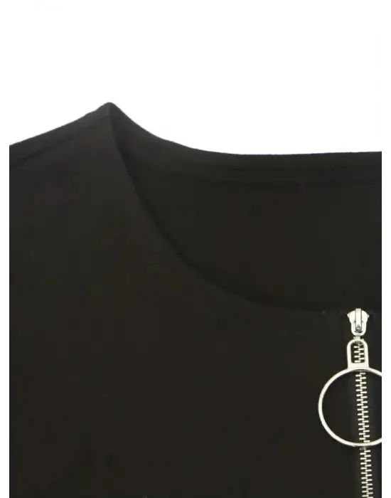 Kadın Uzun Kollu Yakası Açık Fermuarlı Viskon Bluz