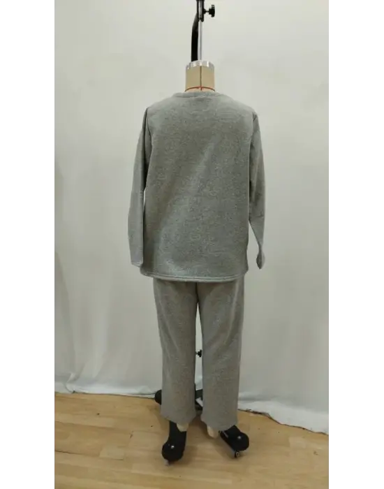 Kadın Uzun Kollu Yanları Nervurlu Viskon Iki Iplik Ve Pantolon Ikili Takım