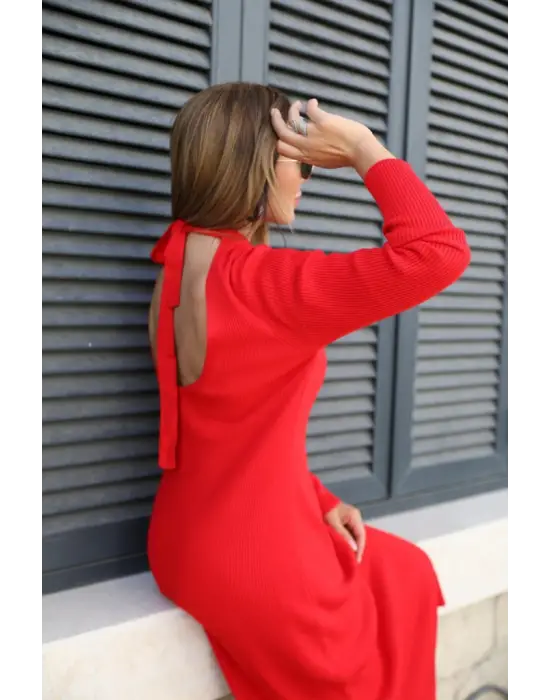 Kadın Uzun Kollu Yarı Balıkçı Yaka Midi Triko Elbise