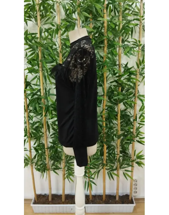 Kadın Uzun Kollu Yarı Balıkçı Yaka Dantelli Sandy Bluz