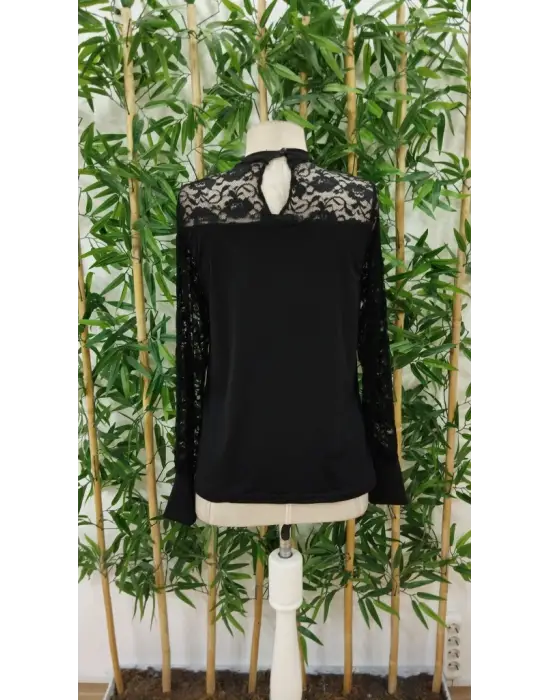 Kadın Uzun Kollu Yarı Balıkçı Yaka Dantelli Sandy Bluz