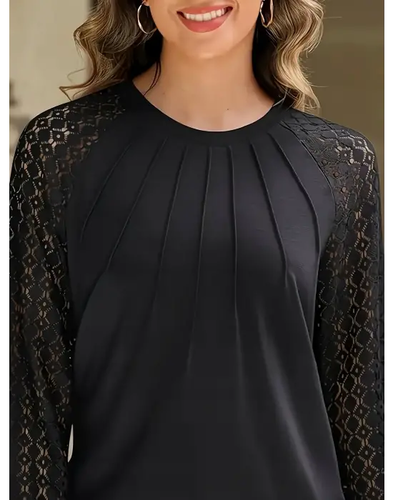 Kadın Uzun Kollu Yarı Balıkçı Yaka önü Nervürlü Viskon Iki Iplik Bluz