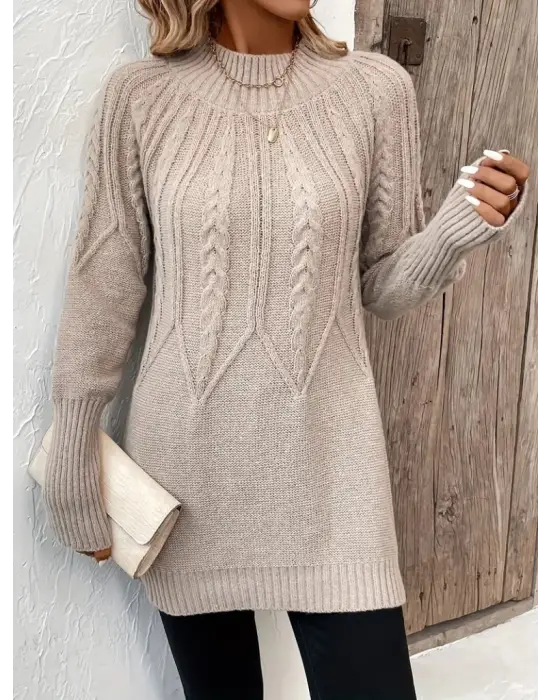 Kadın Uzun Kollu Yarı Balıkçı Yaka Triko Bluz