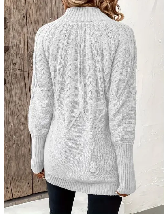 Kadın Uzun Kollu Yarı Balıkçı Yaka Triko Bluz