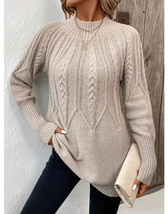 Kadın Uzun Kollu Yarı Balıkçı Yaka Triko Bluz