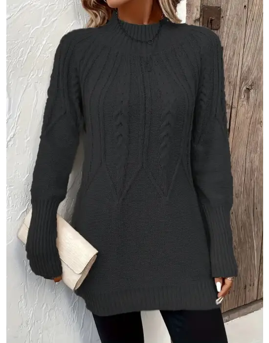 Kadın Uzun Kollu Yarı Balıkçı Yaka Triko Bluz