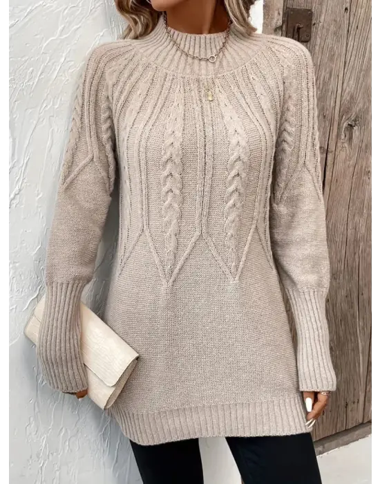 Kadın Uzun Kollu Yarı Balıkçı Yaka Triko Bluz