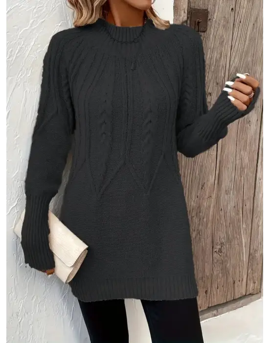 Kadın Uzun Kollu Yarı Balıkçı Yaka Triko Bluz