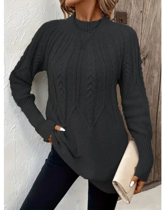 Kadın Uzun Kollu Yarı Balıkçı Yaka Triko Bluz