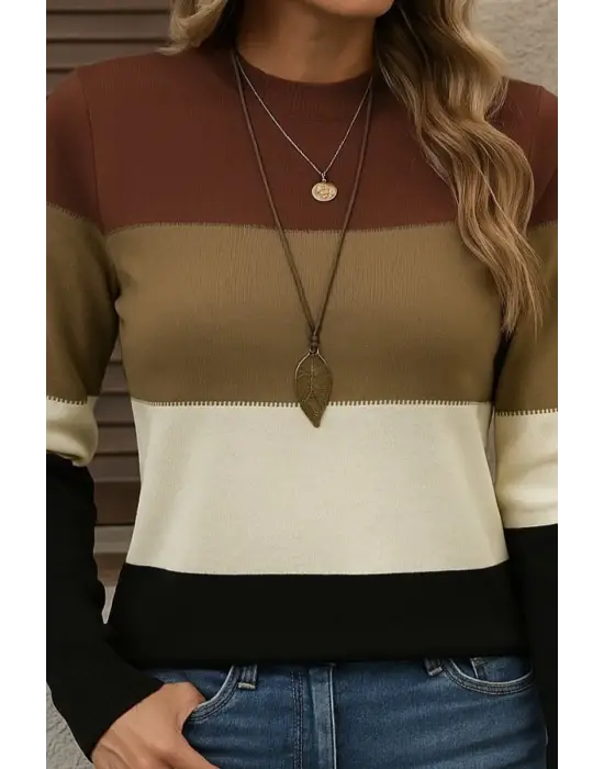 Kadın Uzun Kollu Yarı Balıkçı Yaka Triko Kazak