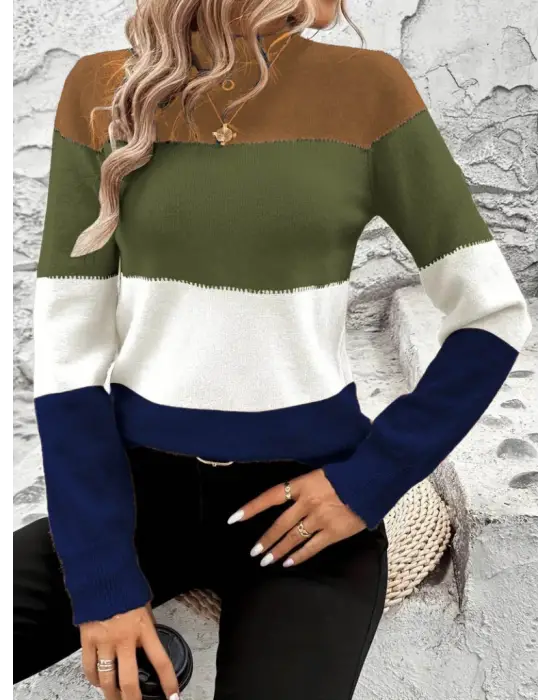 Kadın Uzun Kollu Yarı Balıkçı Yaka Triko Kazak