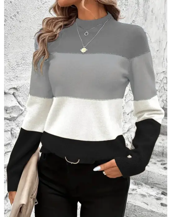 Kadın Uzun Kollu Yarı Balıkçı Yaka Triko Kazak