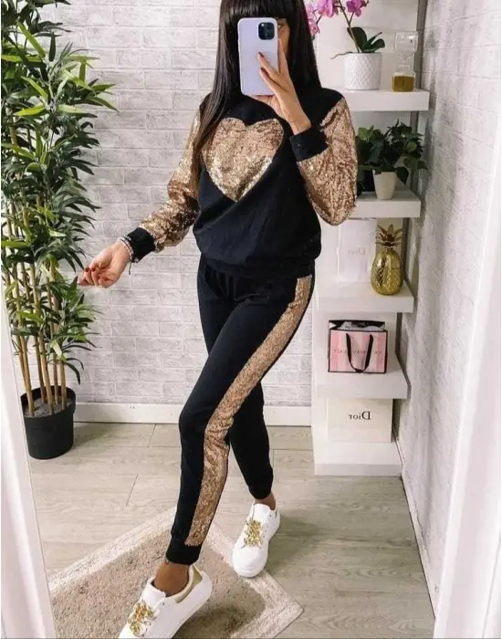 Kadın Uzun Kollu Yarım Balıkçı Yaka Pul Payet Detay Iki Iplik Ikili Takım