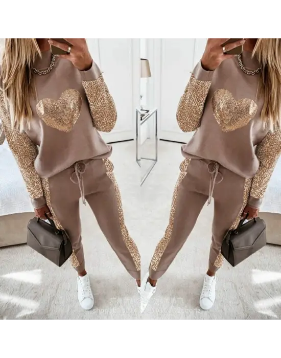 Kadın Uzun Kollu Yarım Balıkçı Yaka Pul Payet Detay Iki Iplik Ikili Takım