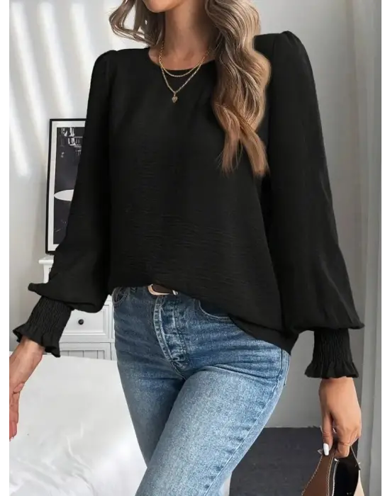 Kadın Uzun Kollu Yuvarlak Yaka Aerobin Bluz