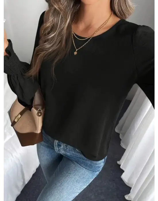 Kadın Uzun Kollu Yuvarlak Yaka Aerobin Bluz