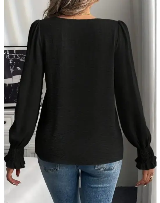 Kadın Uzun Kollu Yuvarlak Yaka Aerobin Bluz