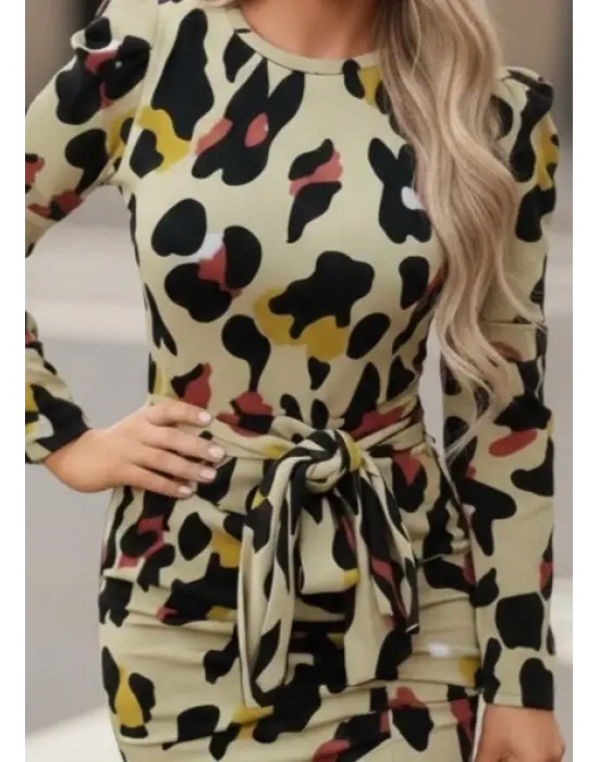 Kadın Uzun Kollu Yuvarlak Yaka Belden Kuşaklı önden Yırtmaçlı örme Krep Elbise