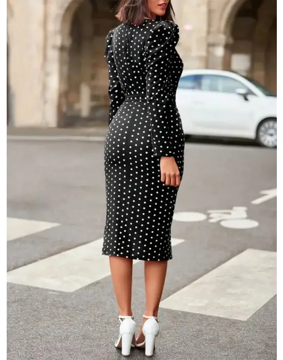 Kadın Uzun Kollu Yuvarlak Yaka Belden Kuşaklı önden Yırtmaçlı örme Krep Elbise