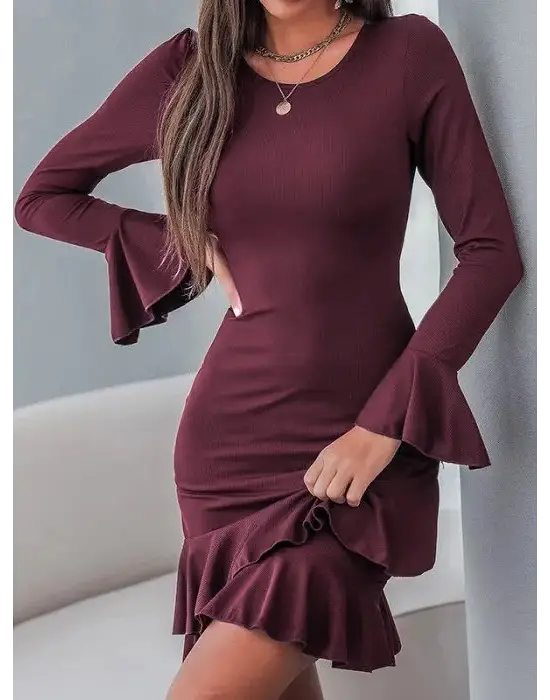 Şık Fırfırlı Kol Detaylı Mini Elbise