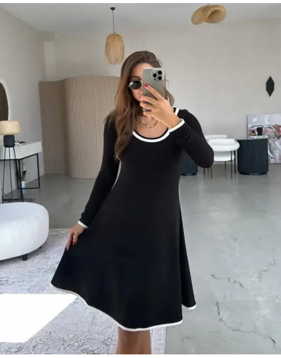 Kadın Uzun Kollu Yuvarlak Yaka Midi Viskon Iki Iplik Elbise