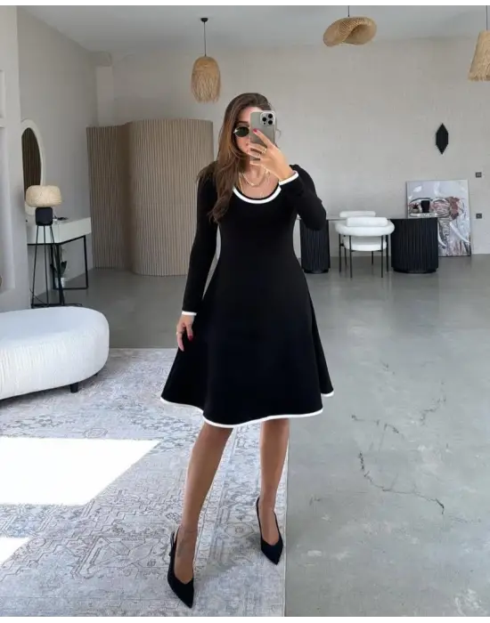 Kadın Uzun Kollu Yuvarlak Yaka Midi Viskon Iki Iplik Elbise