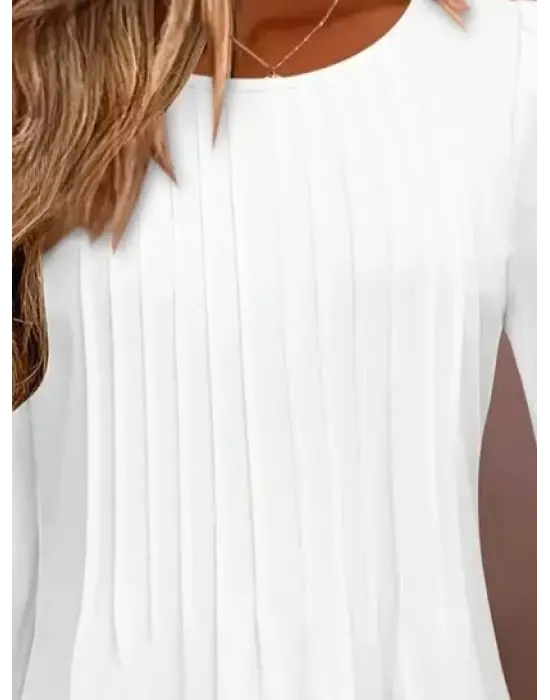 Şık Yuvarlak Yaka Nervürlü Bluz