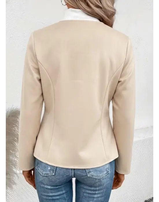Kadın Uzun Kollu Yuvarlak Yaka önden Fermuarlı Süet Ceket