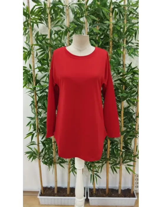 Kadın Uzun Kollu Yuvarlak Yaka Salaş Iki Iplik Bluz