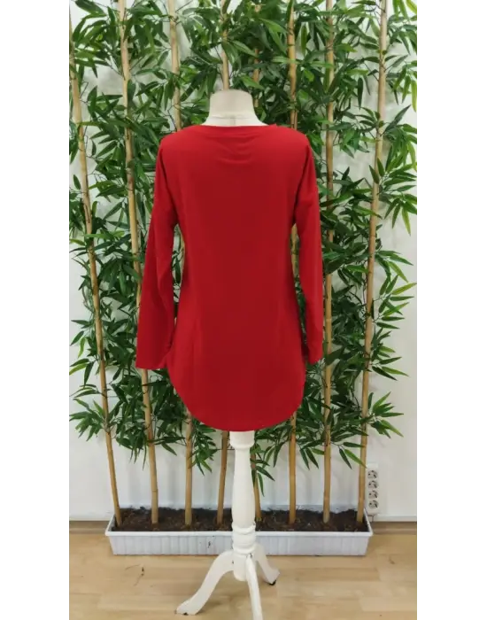 Kadın Uzun Kollu Yuvarlak Yaka Salaş Iki Iplik Bluz